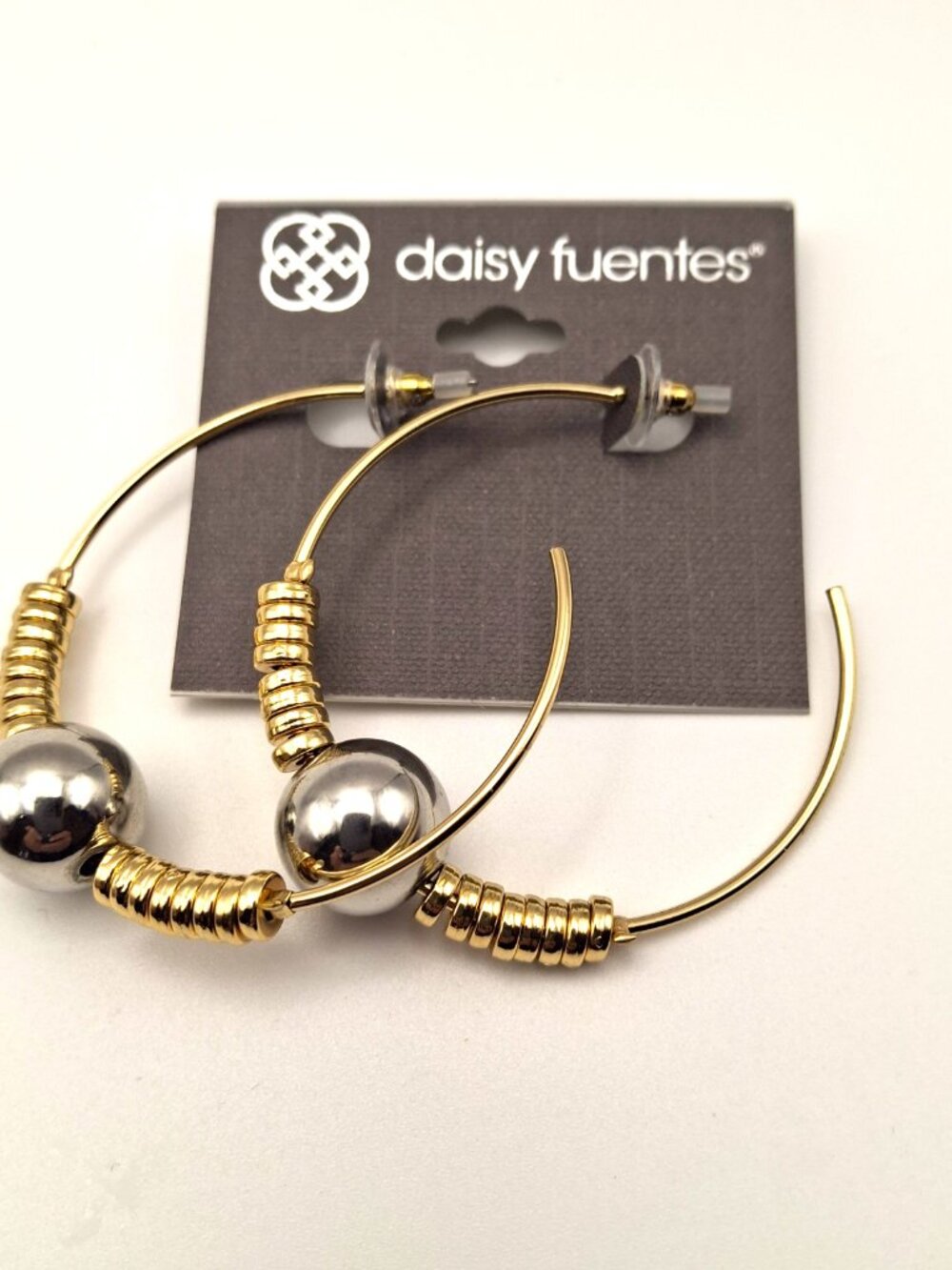 Daisy Fuentes Large Hoop Statement Earrings Gold Tone and Silver Tone NWT